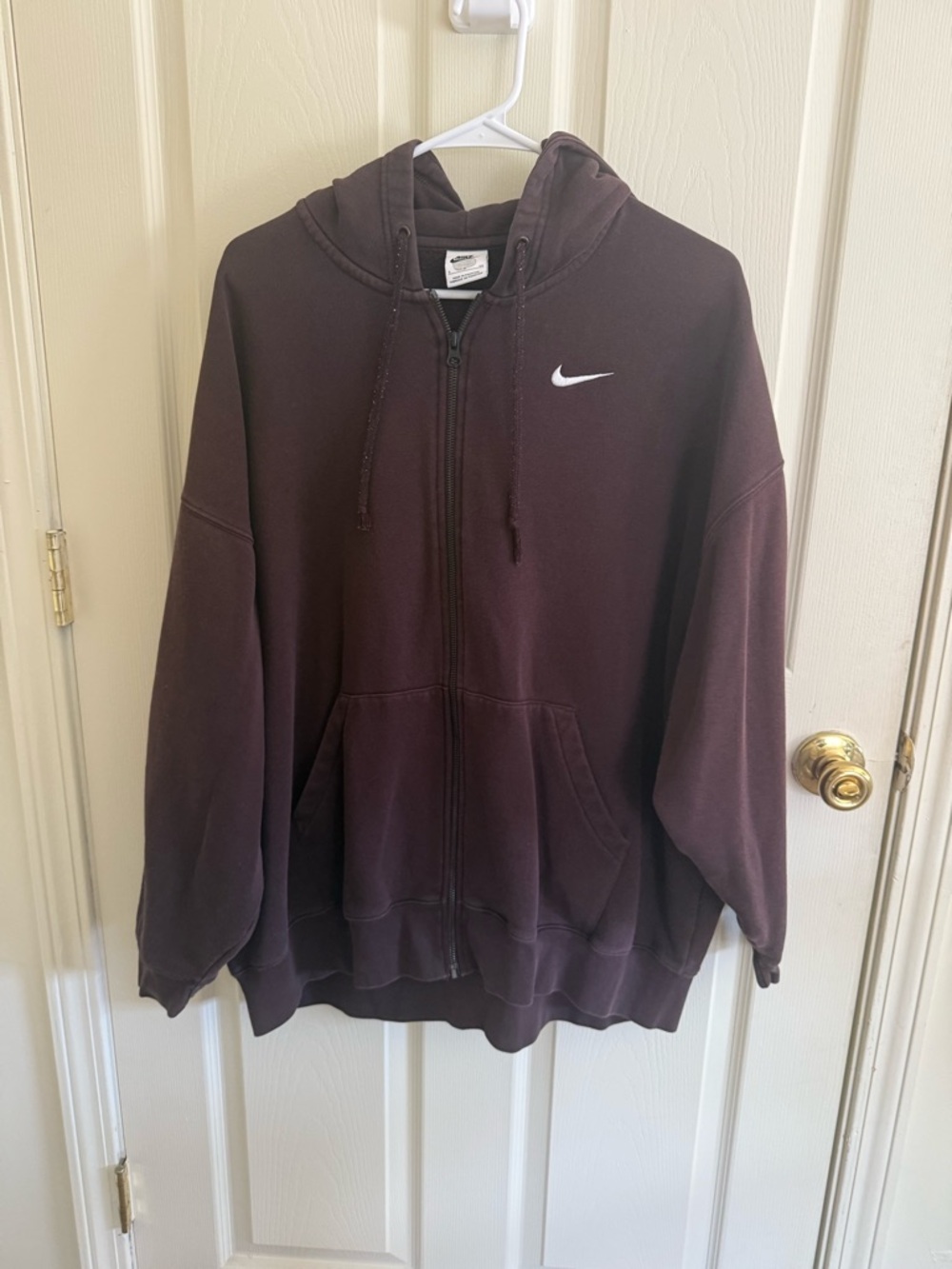 Nike Maroon Full-Zip Hoodie with White Swoosh
